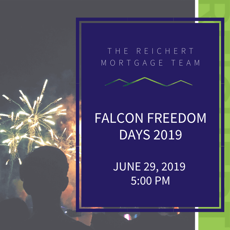 Reichert Mortgage blog image with title 'Falcon Freedom Days 2019' with image of people watching fireworks