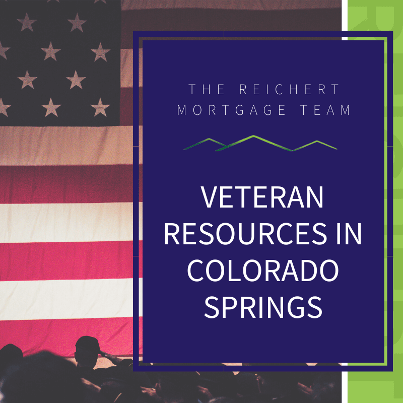 Reichert Mortgage Team blog image with title 'Veteran resources in Colorado Springs' and image of military members saluting the American flag