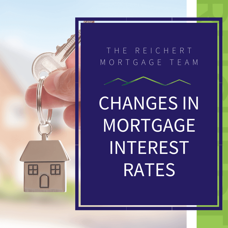 Block image with a silver house key chain with a single key and the title 'Changes in Mortgage Interest Rates'