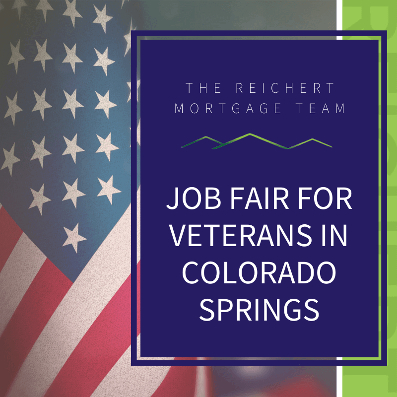 A picture of the American flag with blue overlay to the right of the picture that reads, "Job Fair for Veterans in Colorado Springs".