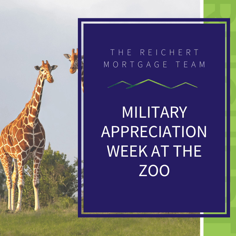 Blog graphic with the title "Military Appreciation Week at the Zoo" with a picture of giraffes in the background.