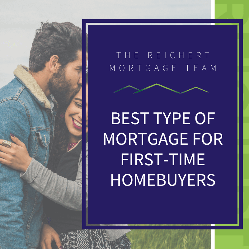 Blog graphic with young couple and the title "best type of mortgage for first-time homebuyers"